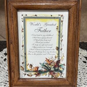 World's Greatest Father poem in a wooden frame with floral and autumnal design